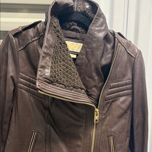 Michael Kors Brown Leather Jacket with Gold Accents